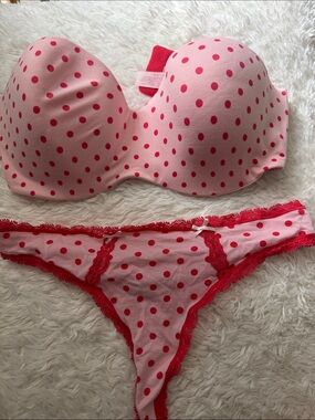 Victoria's Secret Pink Bra & Bikini Set with Red Polka Dots
